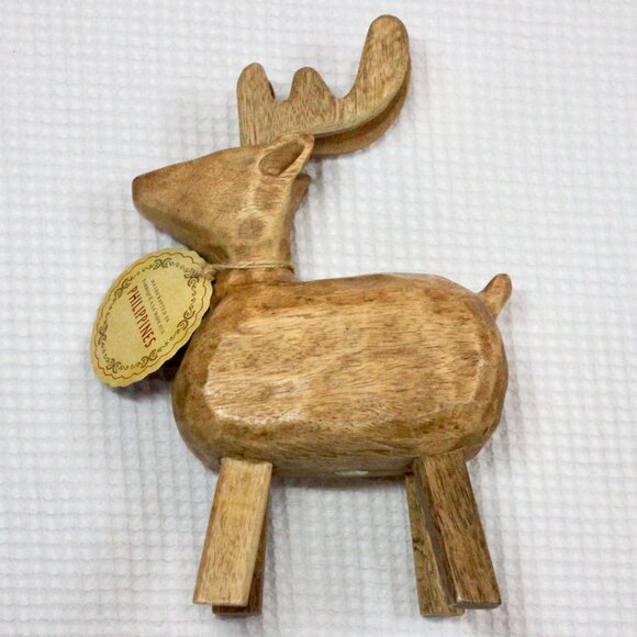 New Artisan Handmade Wood Reindeer Sculpture Decor - Picture 5 of 9